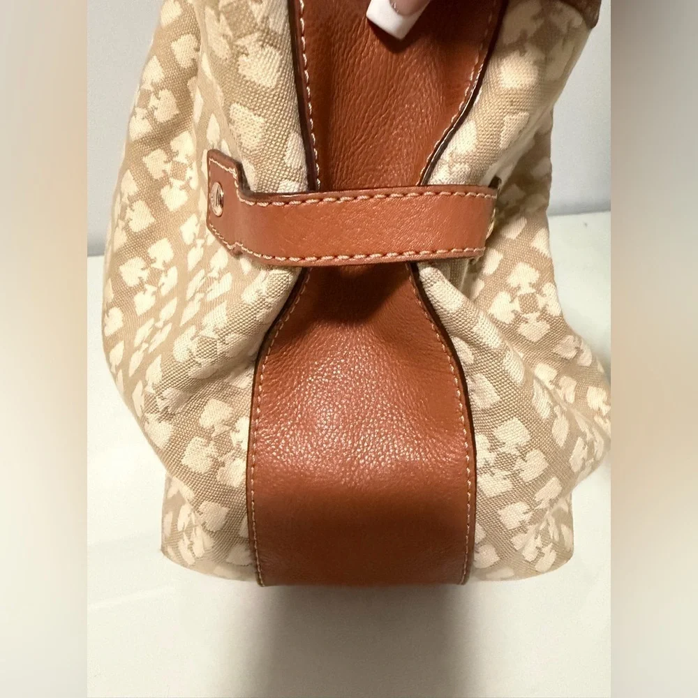 kate spade Beige Canvas Shoulder Bag with Red and Pink Stripe